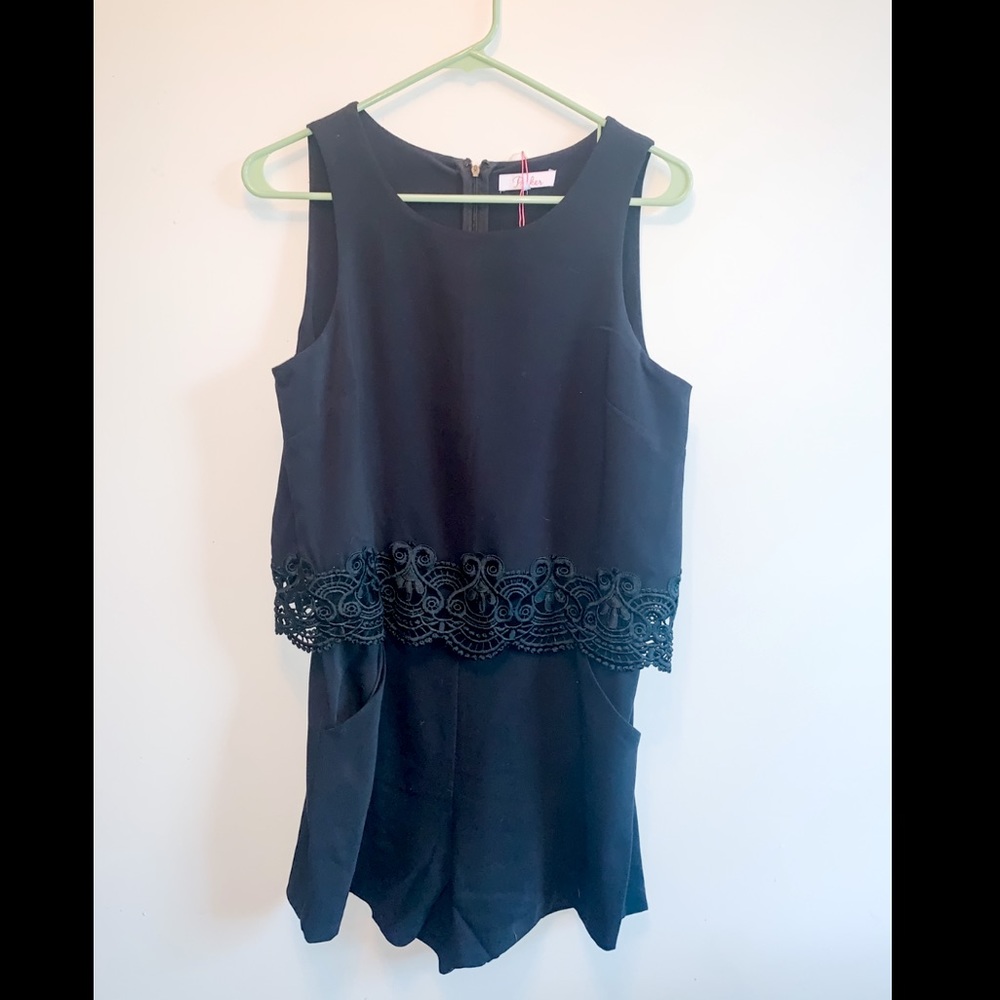 Black Parker Romper with Lace Detail